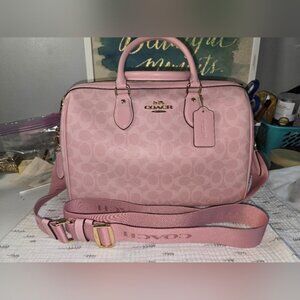 Coach Rowan Satchel Bag In Signature Canvas Powder Pink CV961